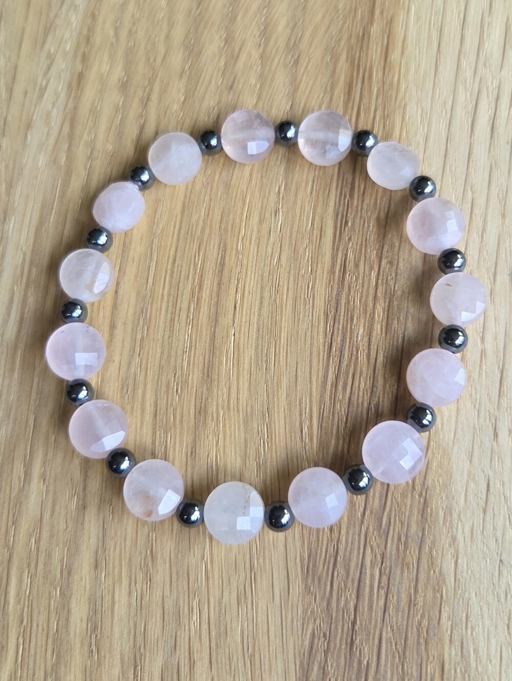Rose Quartz & Hematite Beaded Stretch Bracelet | Handmade